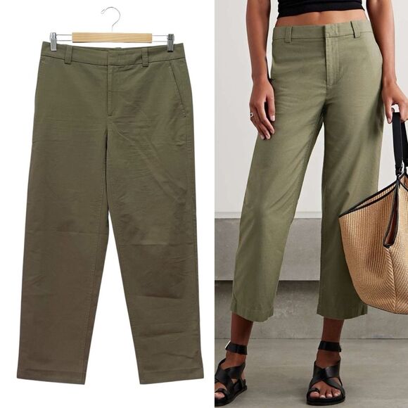 Vince Olive Green Cotton Twill Straight Leg Cropped Pants Size 6 Casual Utility - Picture 12 of 12